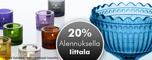Marimekko-kulhot ja Kivi kynttilälyhdyt 20% alennuksella ja Iittala!