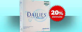 20% alennusta linsseistä Dailies Toric 90-pack!