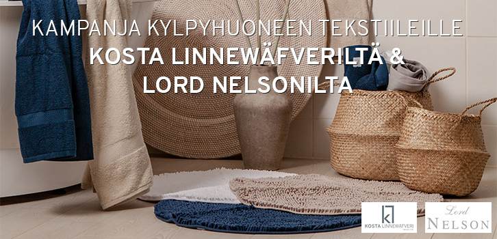 KAMPANJA - Kylpyhuoneen tekstiileitä Kosta Linnewäfveriltä & Lord Nelsonilta!