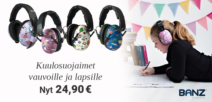Kuulonsuojaimet, jotka suojaavat tehokkaasti korkeataajuisilta ääniltä ja melulta.