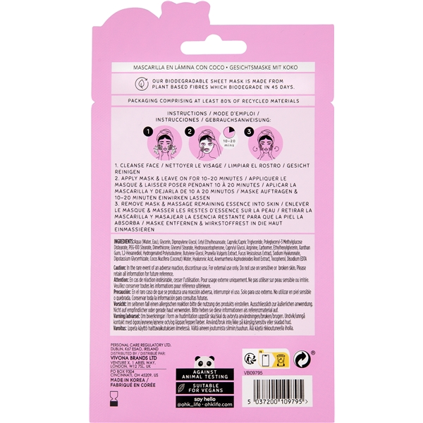 Oh K! Coconut Sheet Mask with Hylauronic Acid (Kuva 3 tuotteesta 3)