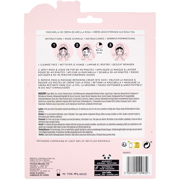 Oh K! Pink Clay Cream Sheet Mask with Witch Hazel (Kuva 6 tuotteesta 6)