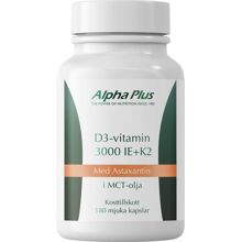 180 kapselia - Alpha Plus D3-vitamin 3000 IE + K2 och Astaxantin