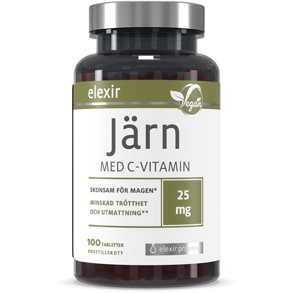 Järn plus C-Vitamin 100 tablettia, Elexir Pharma