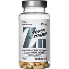 100 tablettia - BioSalma Zink 25mg + C-vitamin & Nypon