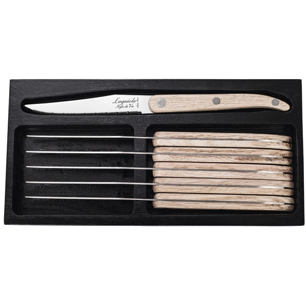 Grilliveitset Laguiole Oak Wood hammastettu 6p (Kuva 1 tuotteesta 10)