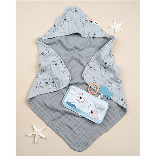 Done By Deer Hooded Towel Sea Friends Grey (Kuva 2 tuotteesta 2)