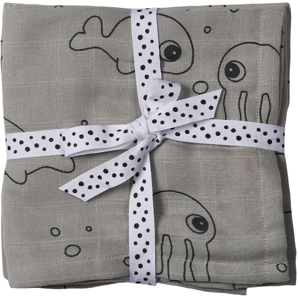 Done By Deer Burp Cloth 2-P Grey Sea Friends (Kuva 1 tuotteesta 2)