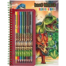 Dino World värityskirja ja 8 värikynää