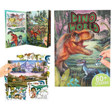 Dino World puuhakirja, jossa puffy-tarroja