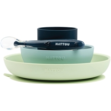 Green/Navy - Nattou Soft Silicone Ruokasetti 4-osainen