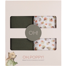 Green - Oh, Poppy! Holly Muslin Swaddle Blanket 2-p