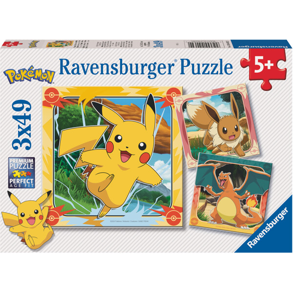 Palapeli 3 x 49 palaa Pikachu, Charizard & Eevee! (Kuva 1 tuotteesta 5)
